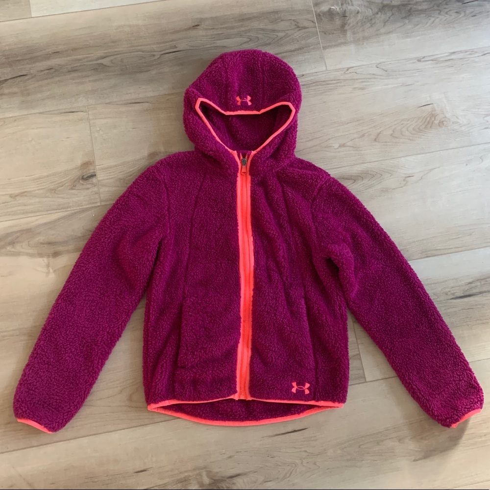 Under Armour Girl Fleece Hooded Zip Up Jacket Large